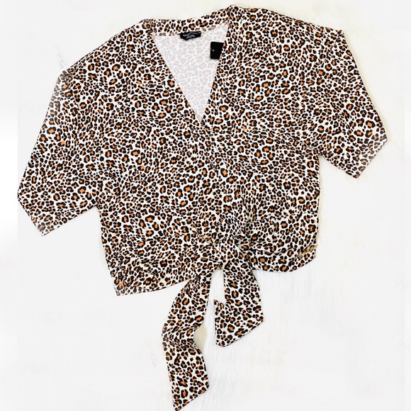 bebe Tops - Bebe Animal Print Top Front Tie Cropped Oversized